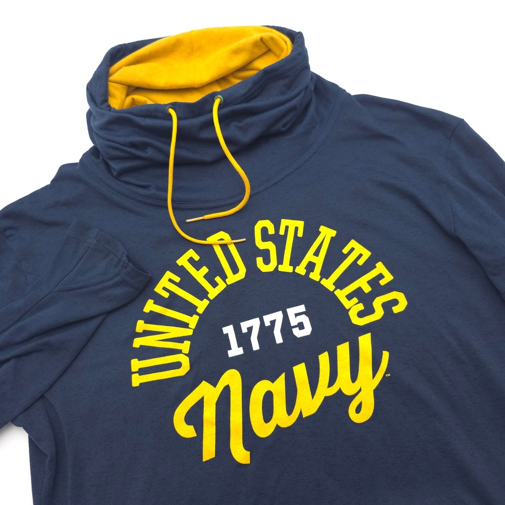 Under Armour Women Large US Navy 1775 Funnel Neck Hoodie Navy Blue Yellow UW7280